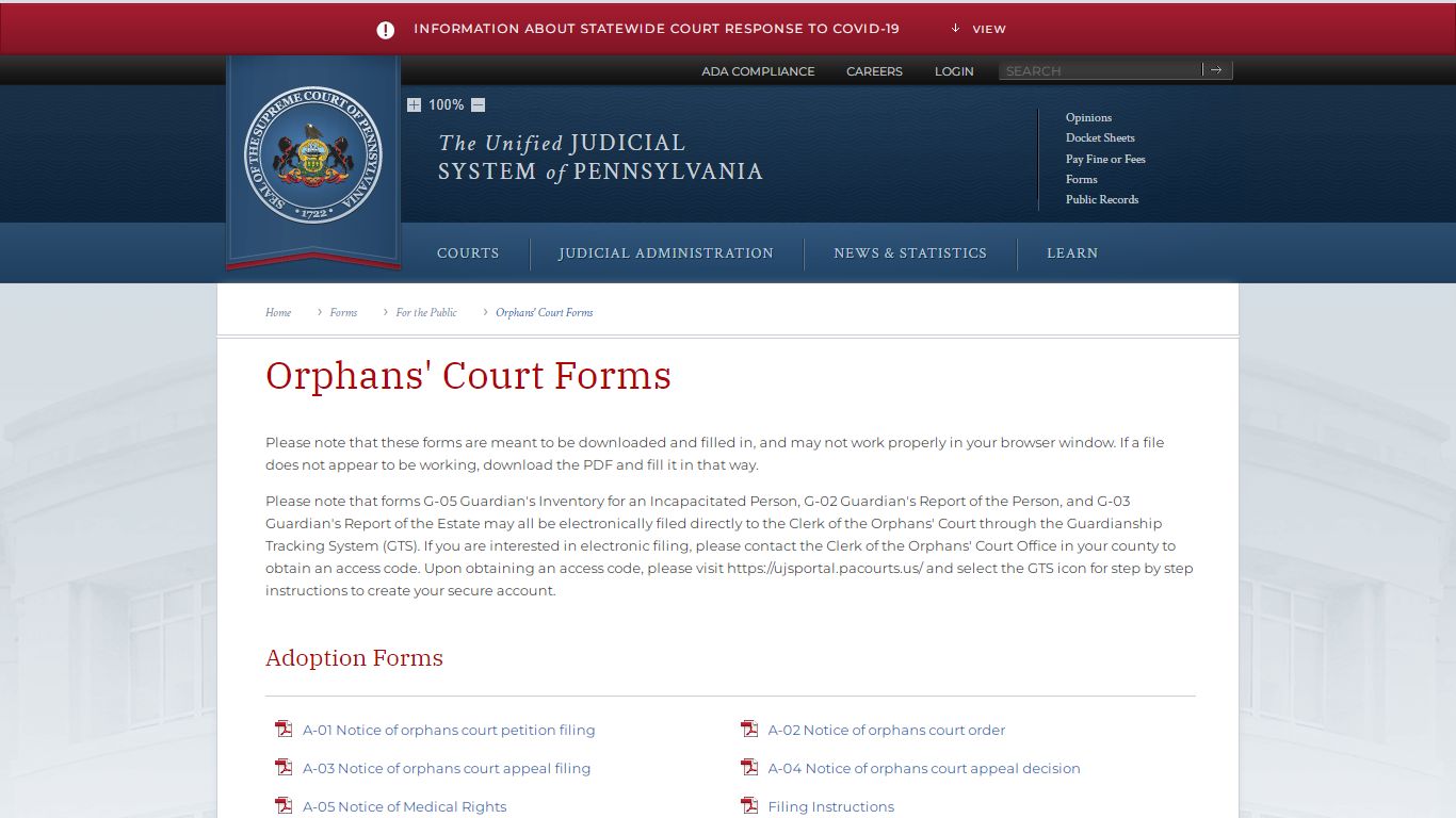 Orphans' Court Forms | For the Public - Judiciary of Pennsylvania