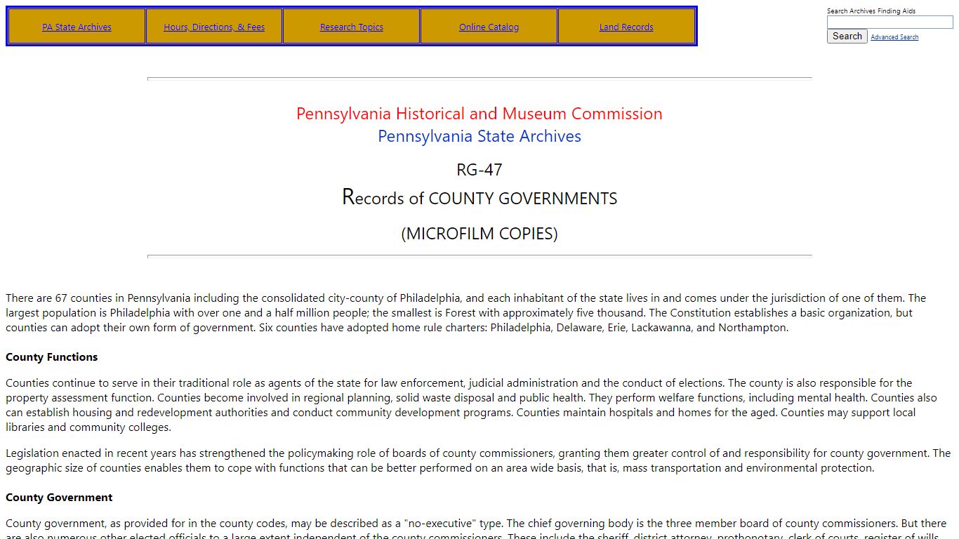 R ecords of COUNTY GOVERNMENTS - Pennsylvania Historical and Museum ...